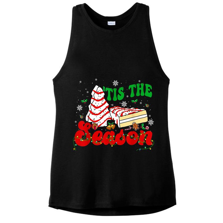 Little Tis' The Season Christmas Tree Cakes Debbie Groovy Ladies PosiCharge Tri-Blend Wicking Tank