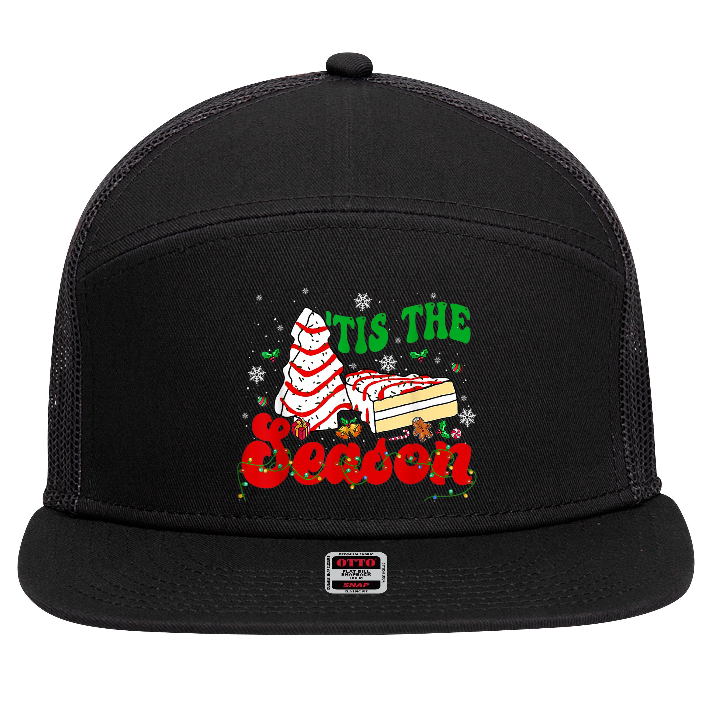 Little Tis' The Season Christmas Tree Cakes Debbie Groovy 7 Panel Mesh Trucker Snapback Hat