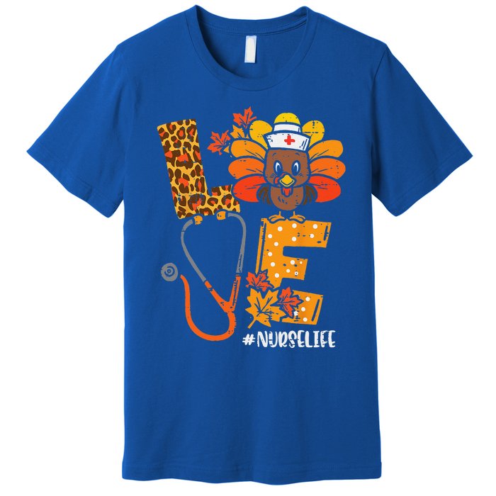 Love Turkey Thanksgiving Nurse Life Fall Scrub Top Funny Premium T-Shirt