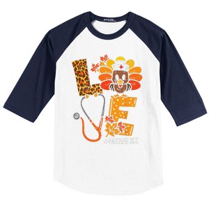 Love Turkey Thanksgiving Nurse Life Fall Scrub Top Funny Baseball Sleeve Shirt