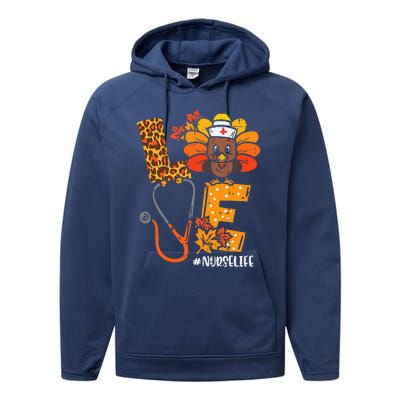 Love Turkey Thanksgiving Nurse Life Fall Performance Fleece Hoodie