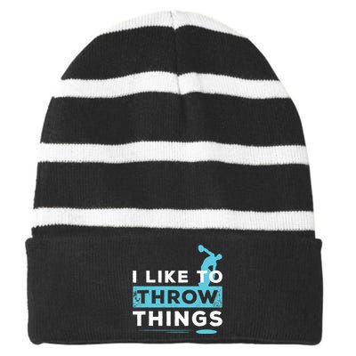 Like Things Track Field Discus Athlete Throw Striped Beanie with Solid Band