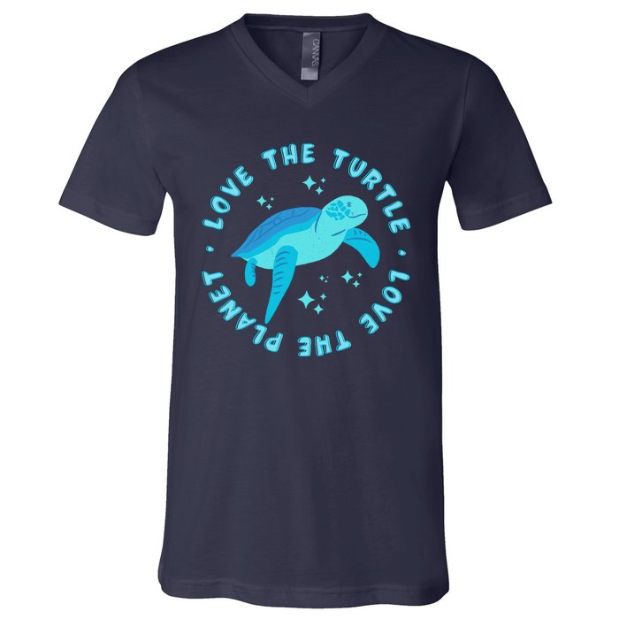 Love The Turtle Love The Planet V-Neck T-Shirt