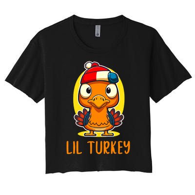 Lil Turkey Thanksgiving Toddler Boys Cute Funny Women's Crop Top Tee