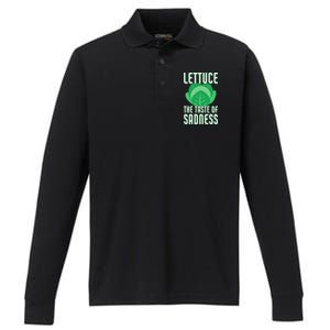 Lettuce The Taste Of Sadness Funny Vegan Veganism Vegetarian Gift Performance Long Sleeve Polo