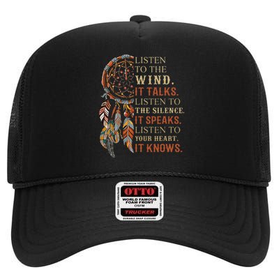 Listen To The Wind It Talks Dreamcatcher High Crown Mesh Back Trucker Hat