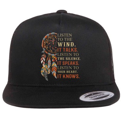 Listen To The Wind It Talks Dreamcatcher Flat Bill Trucker Hat