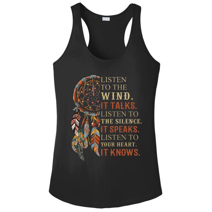 Listen To The Wind It Talks Dreamcatcher Ladies PosiCharge Competitor Racerback Tank