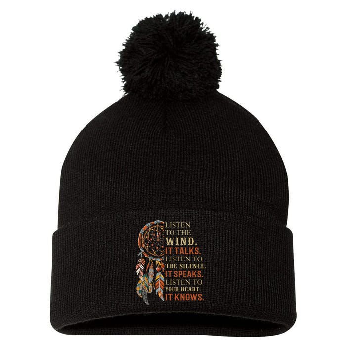 Listen To The Wind It Talks Dreamcatcher Pom Pom 12in Knit Beanie