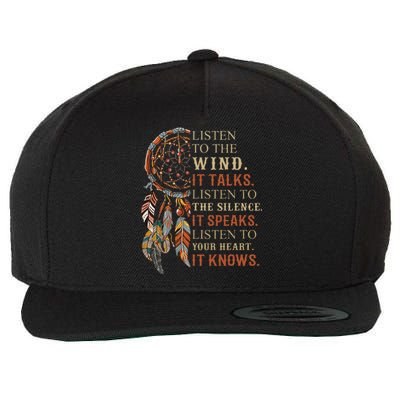 Listen To The Wind It Talks Dreamcatcher Wool Snapback Cap