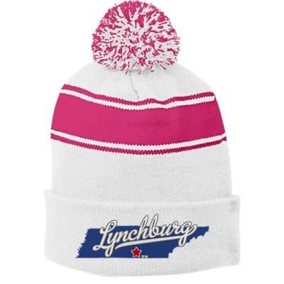 Lynchburg Tennessee Tn Map Stripe Pom Pom Beanie