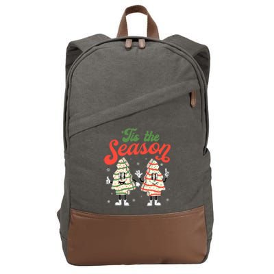 Little Tis' The Season Christmas Tree Cakes Debbie Becky Jen Great Gift Cotton Canvas Backpack