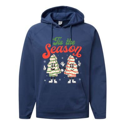 Little Tis' The Season Christmas Tree Cakes Debbie Becky Jen Great Gift Performance Fleece Hoodie