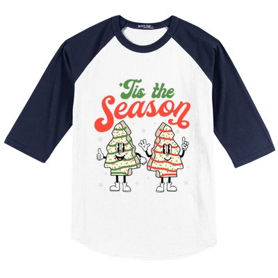 Little Tis' The Season Christmas Tree Cakes Debbie Becky Jen Great Gift Baseball Sleeve Shirt