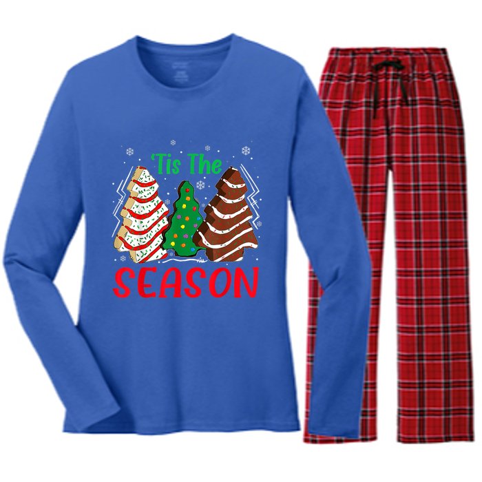 Little Tis' The Season Christmas Tree Cakes Debbie Xmas Gift Women's Long Sleeve Flannel Pajama Set 