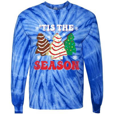 Little Tis' The Season Christmas Tree Cakes Xmas Holidays Gift Tie-Dye Long Sleeve Shirt