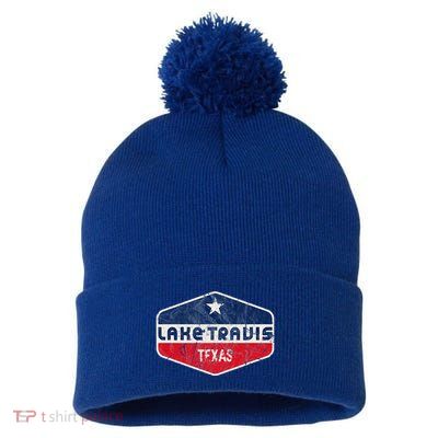 Lake Travis Texas Pom Pom 12in Knit Beanie