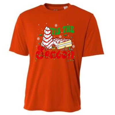 Little Tis' The Season Christmas Tree Cakes Debbie Groovy Gift Cooling Performance Crew T-Shirt