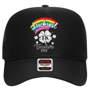 Luckiest TK Teacher Ever Shamrock St Patricks Day High Crown Mesh Back Trucker Hat