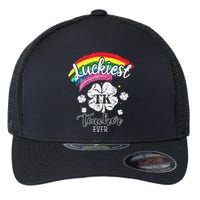 Luckiest TK Teacher Ever Shamrock St Patricks Day Flexfit Unipanel Trucker Cap