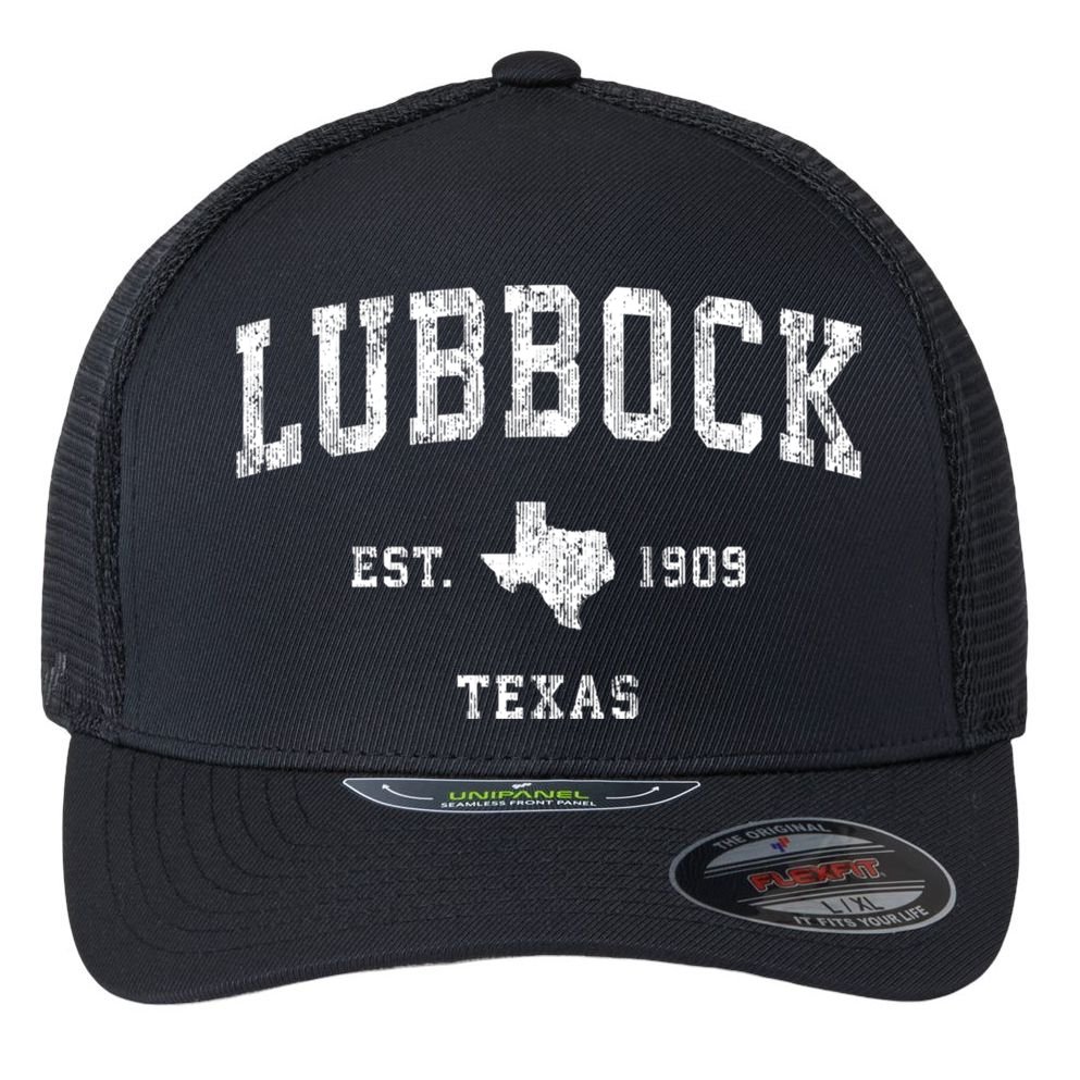 Lubbock Texas Tx Vintage Athletic Sports Flexfit Unipanel Trucker Cap