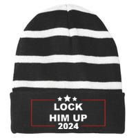 Lock Trump Up 2024 Lock Him Up Striped Beanie with Solid Band