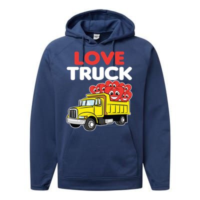 Love Truck Valentines Day Construction Heavy Equipt Great Gift Performance Fleece Hoodie