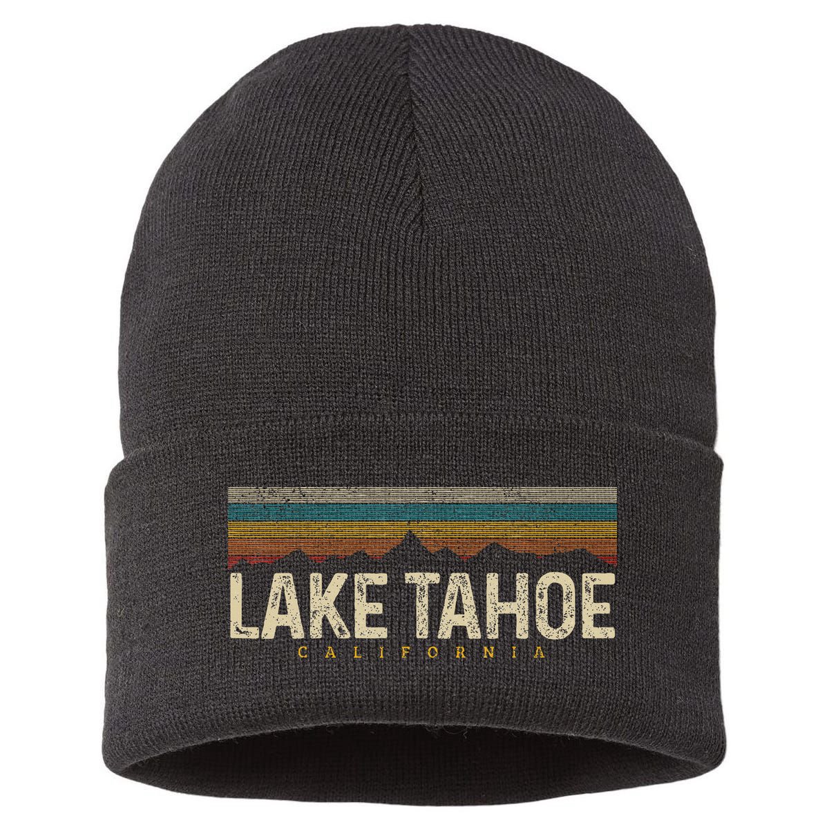 Lake Tahoe Vintage Mountains Hiking Camping Retro California Sustainable Knit Beanie