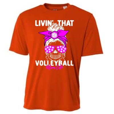 Livin That Volleyball Mom Life Momlife Skull Cool Sports Fan Gift Cooling Performance Crew T-Shirt