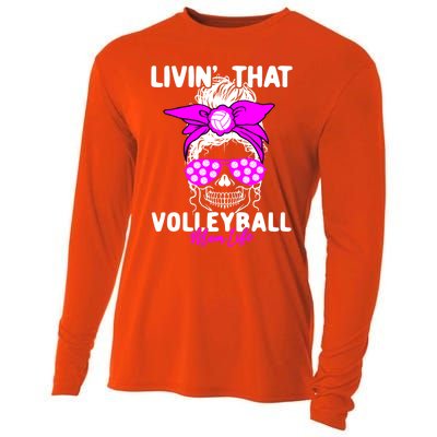 Livin That Volleyball Mom Life Momlife Skull Cool Sports Fan Gift Cooling Performance Long Sleeve Crew