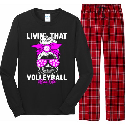 Livin That Volleyball Mom Life Momlife Skull Cool Sports Fan Gift Long Sleeve Pajama Set