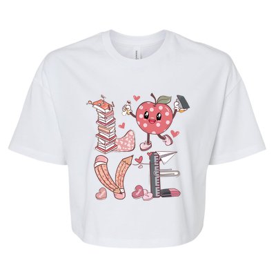 Love Teacher Valentine's Day For Retro Teacher Bella+Canvas Jersey Crop Tee