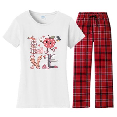 Love Teacher Valentine's Day For Retro Teacher Women's Flannel Pajama Set