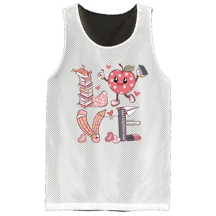 Love Teacher Valentine's Day For Retro Teacher Mesh Reversible Basketball Jersey Tank