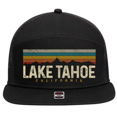 Lake Tahoe Vintage Mountains Hiking Camping Retro California Meaningful Gift 7 Panel Mesh Trucker Snapback Hat