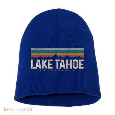 Lake Tahoe Vintage Mountains Hiking Camping Retro California Meaningful Gift Short Acrylic Beanie