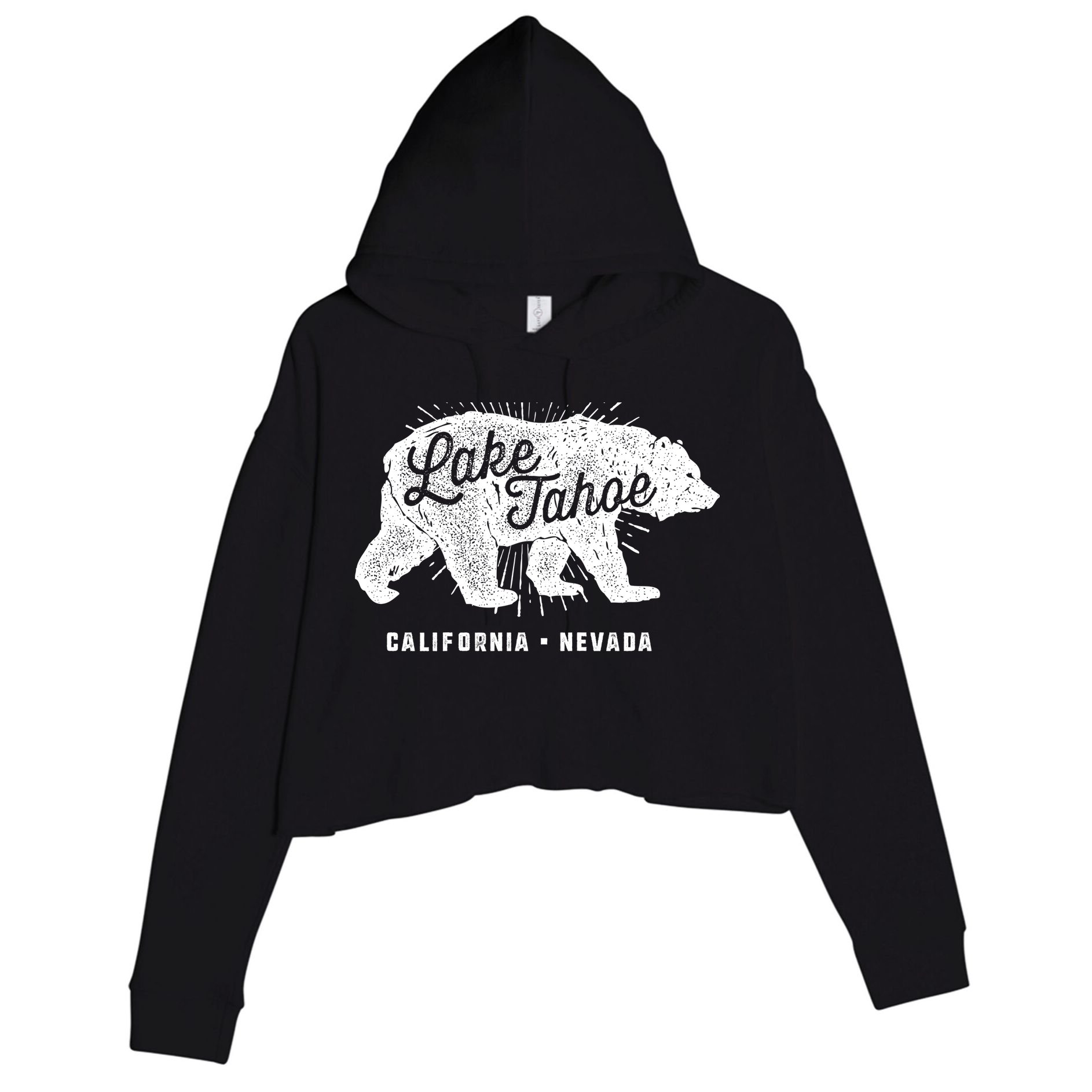 Lake Tahoe Vintage Retro Bear California Nevada Gift Crop Fleece Hoodie