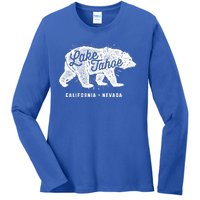 Lake Tahoe Vintage Retro Bear California Nevada Gift Ladies Long Sleeve Shirt