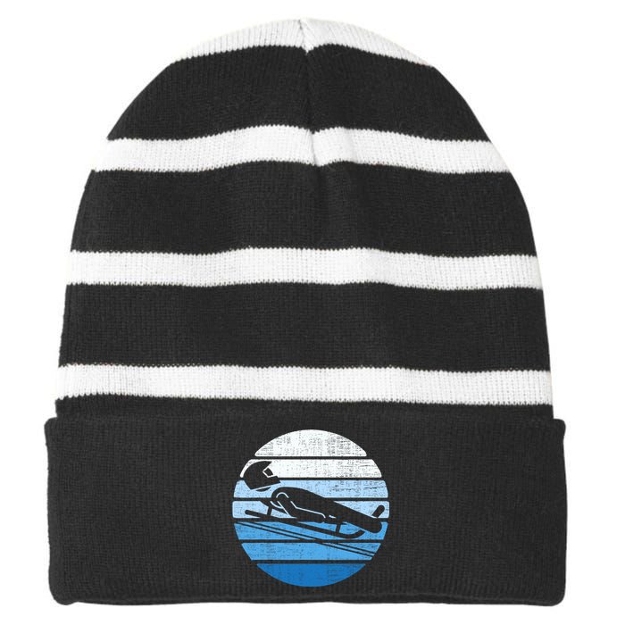 Luge Team Winter Sports Lovers Retro Luge Striped Beanie with Solid Band