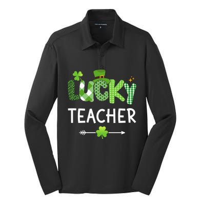 Lucky Teacher With Shamrock For St Patricks Day School Gift Silk Touch Performance Long Sleeve Polo