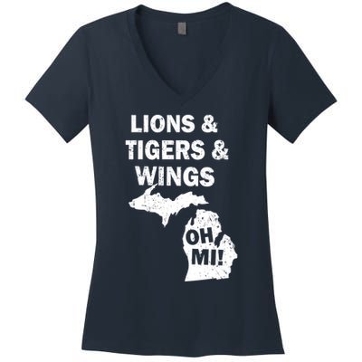 Lions Tigers Wings Oh Mi Vintage Women's V-Neck T-Shirt