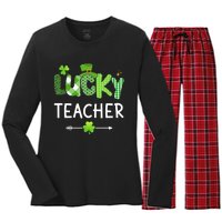 Lucky teacher with shamrock for St Patricks day school Women's Long Sleeve Flannel Pajama Set 