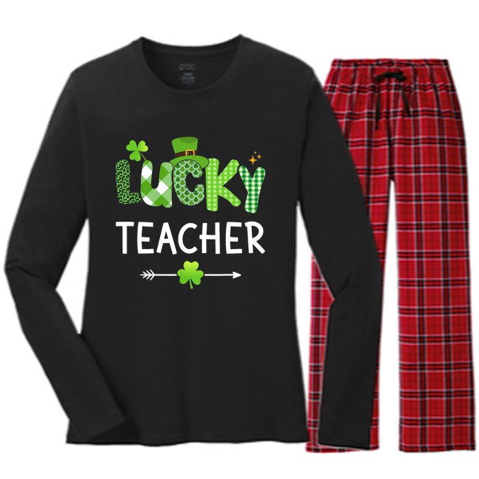 Lucky teacher with shamrock for St Patricks day school Women's Long Sleeve Flannel Pajama Set 