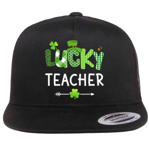 Lucky teacher with shamrock for St Patricks day school Flat Bill Trucker Hat