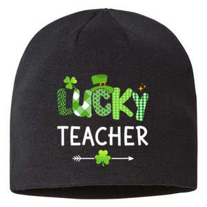 Lucky teacher with shamrock for St Patricks day school Sustainable Beanie