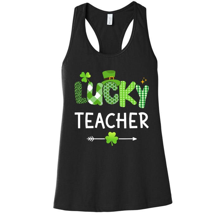 Lucky teacher with shamrock for St Patricks day school Women's Racerback Tank