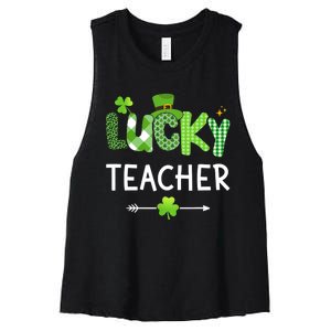 Lucky teacher with shamrock for St Patricks day school Women's Racerback Cropped Tank