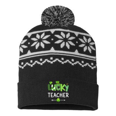 Lucky teacher with shamrock for St Patricks day school USA-Made Snowflake Beanie