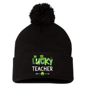 Lucky teacher with shamrock for St Patricks day school Pom Pom 12in Knit Beanie