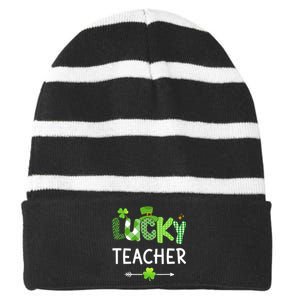 Lucky teacher with shamrock for St Patricks day school Striped Beanie with Solid Band